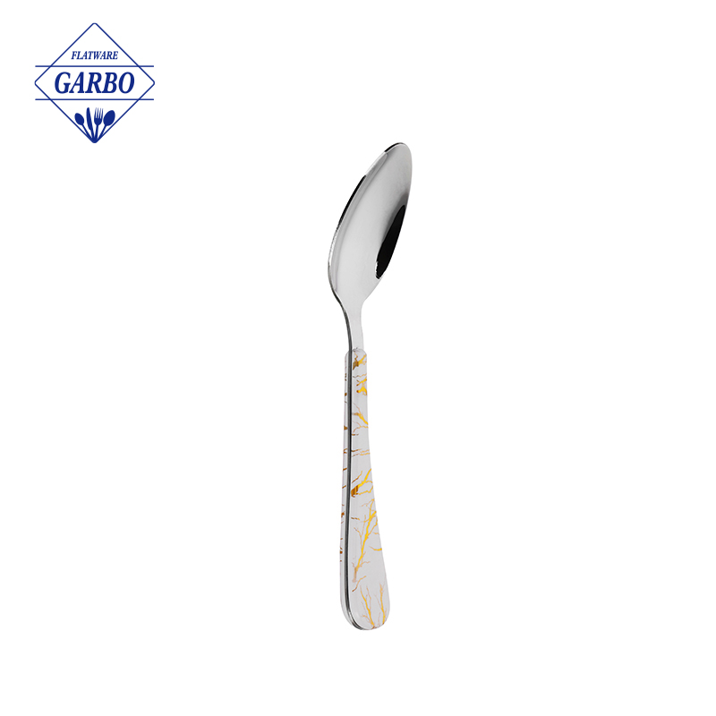 Amazon Source Manufacturers Hot Selling Marble ABS Handlle Mirror Stainless Steel Dinner Spoon