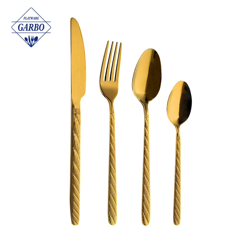 Opulence Defined Luxurious Gold Stainless Steel Cutlery Set with Unique Handle Detailing