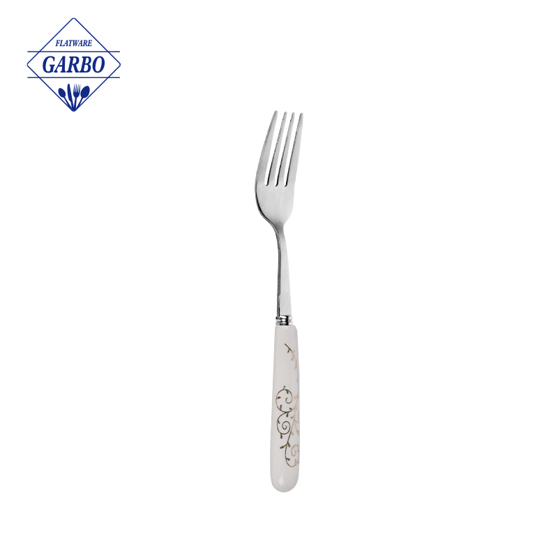 Garfo de jantar de aço inoxidável de preço barato com elegante cabo de cerâmica branca