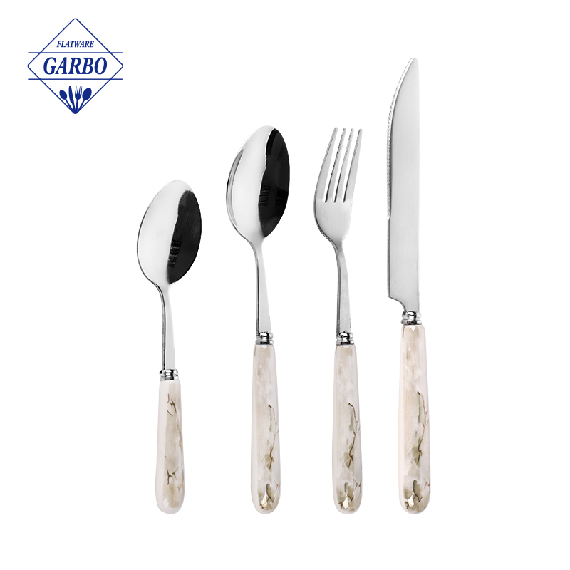 Bagong Design 24-Piece Stainless Steel Flatware Set na may Ceramic Handle Wholesale Cutlery