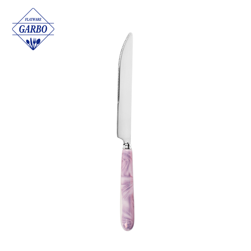 Wholesale Vintage Pink Ceramic Handle Mirror Stainless Steel Dinner Knife