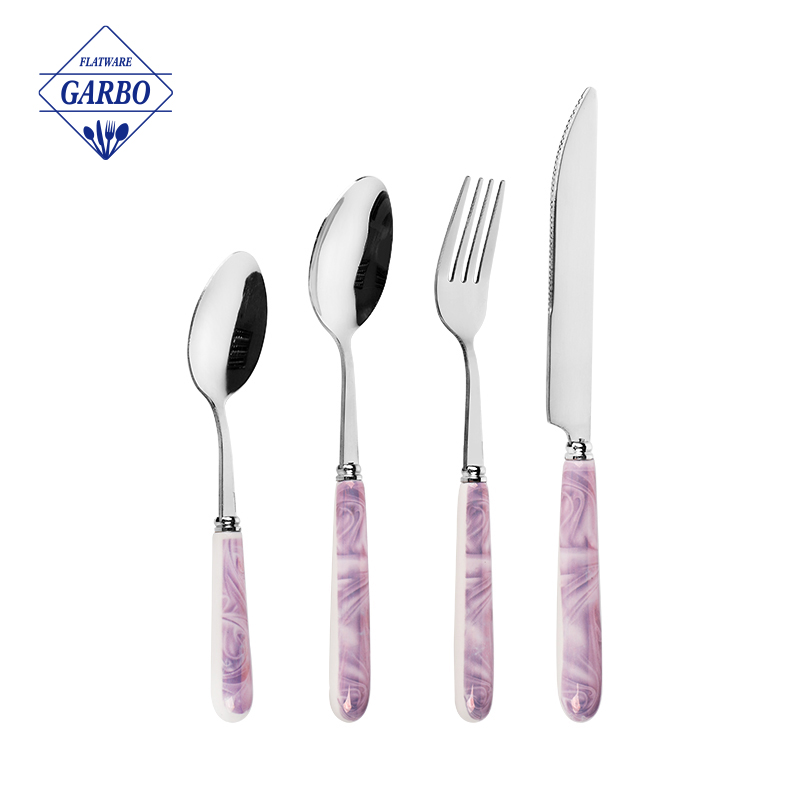 Set Peralatan Makan Stainless Steel Cermin Grosir Kualitas Tinggi dengan Gagang Keramik Mewah