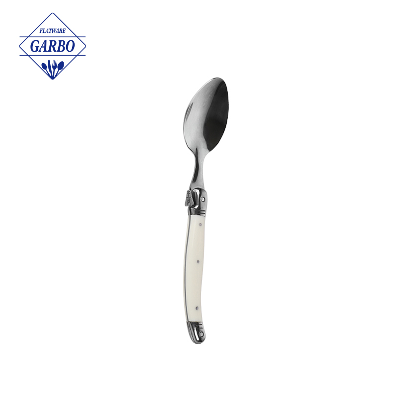 Simple Style 410 Stainless Steel Teaspoon Golden Electroplated White Plastic Handle Cutlery