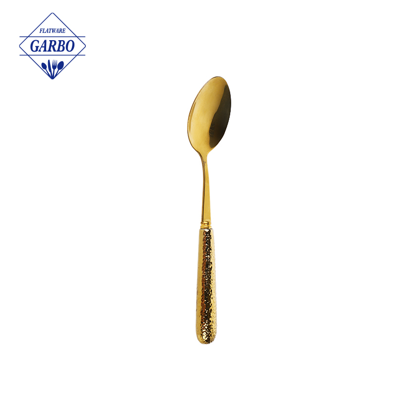 Bultuhang Marangyang PVD Golden Stainless Steel Teaspoon Dinner Spoon na may Golden Handle