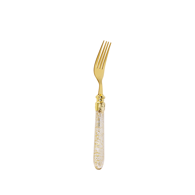 Mango de plástico de lujo Tenedor de acero inoxidable de color dorado PVD