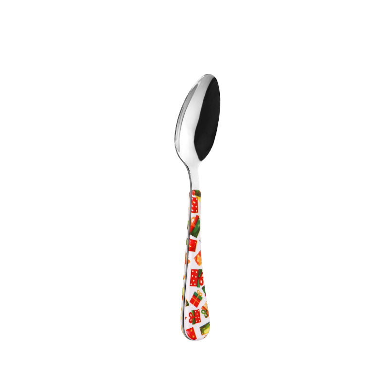 Silver Stainless Steel Spoon na may ABS Printed Plastic Handle