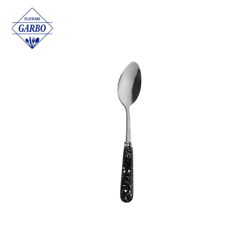 Factory High Quality 410 Stainless Steel Mirror Dinner Spoon with Black Plastic Handle