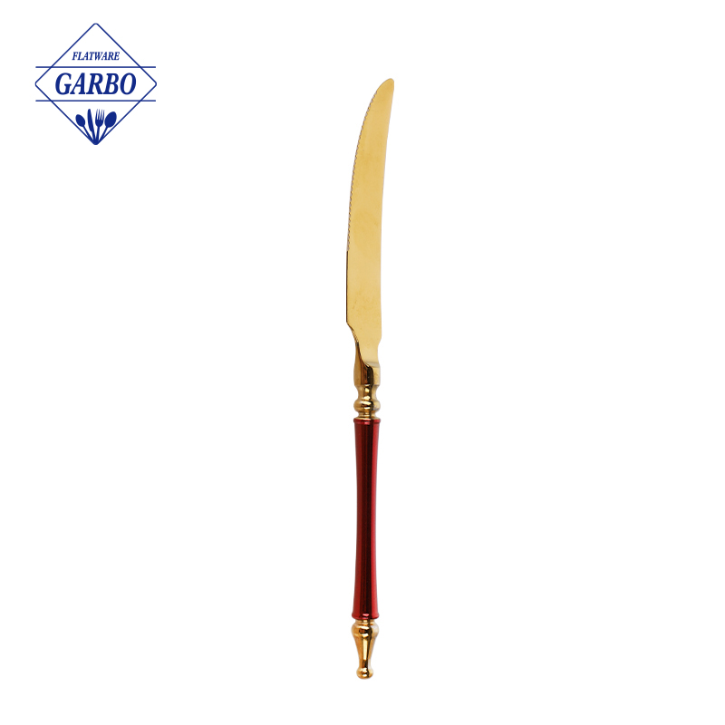 Gold 304 dinner knife with painting handle china factory