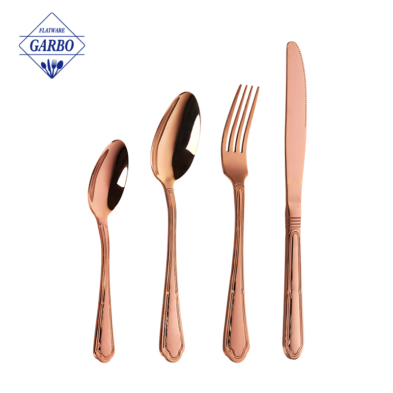 Rose gold color cutlery sets flatware sliverware factory
