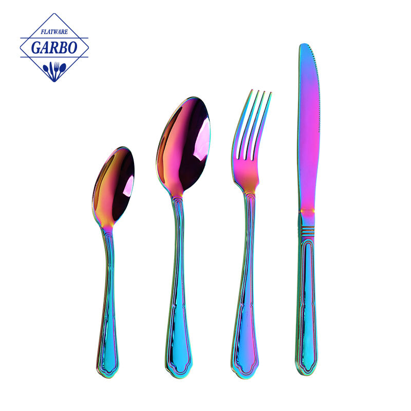 Factory Bulk Presyo Shinny Rainbow Colored Stainless Steel Cutlery Set