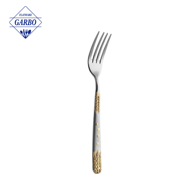 New design Silver Dinner Fork with Wheat Design Gold Handle
