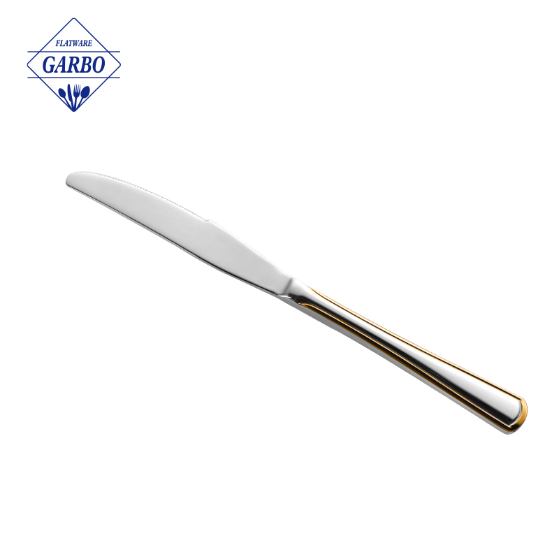 Mirror polish 410SS dinner knife with golden handle