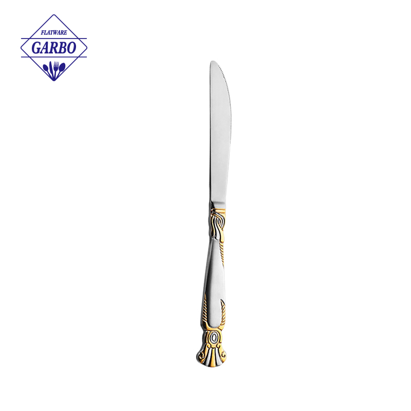 High quality dinner knife with golden handle