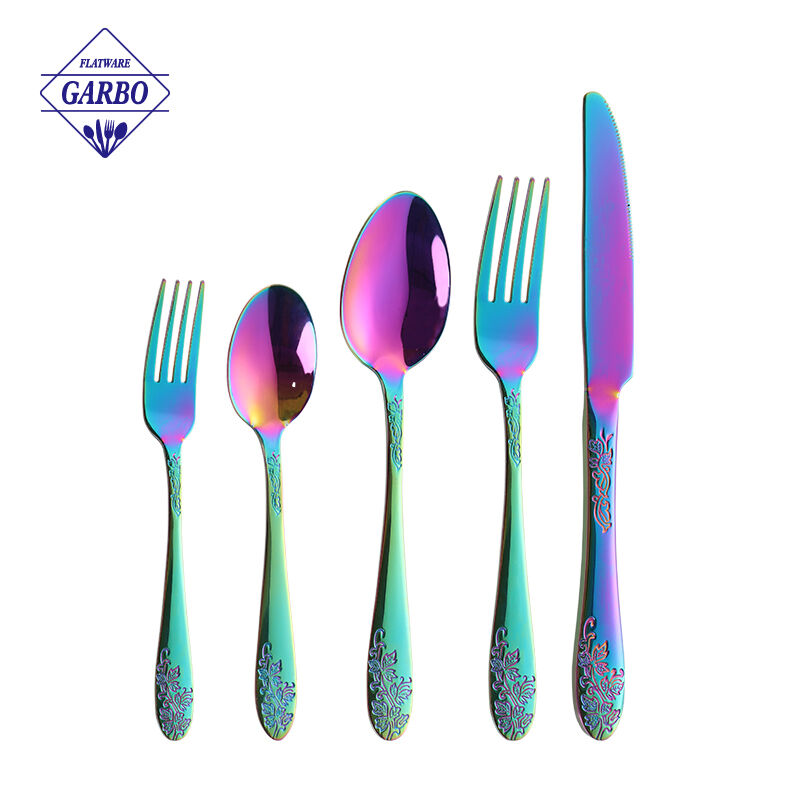 410ss colorful cutlery sets with engraved handle