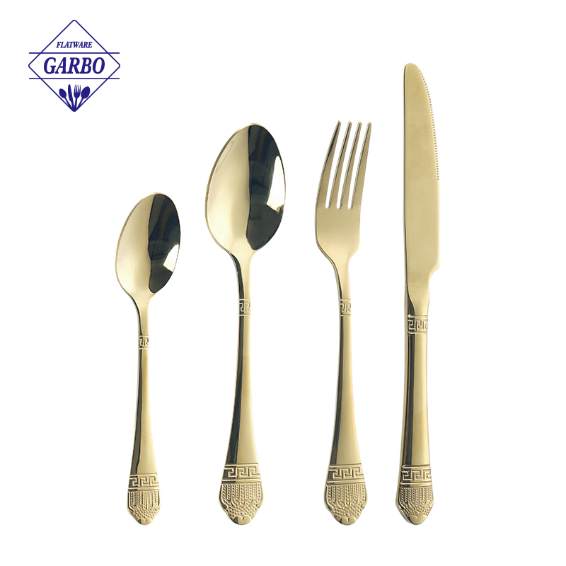 China Supplier Hot Selling 4 PCS Ion Plating purple Color Stainless Steel Cutlery Set with Bulk Package