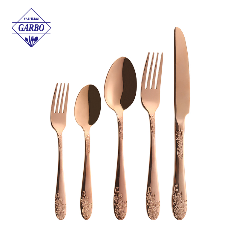 Factory Vintage Handle Mirror Polished Rose Golden Flatware Set Factory Vintage Handle Mirror Polished Rose Golden Flatware Set