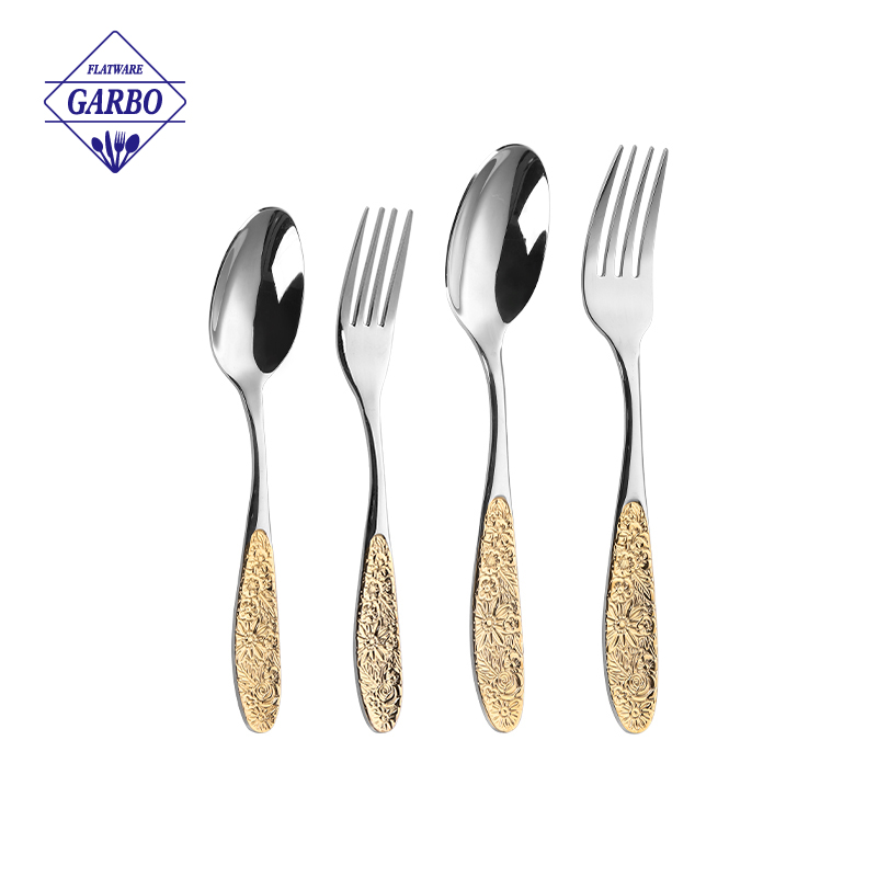 New Design Stainless Steel Cutlery Set with Gold Plating Handle