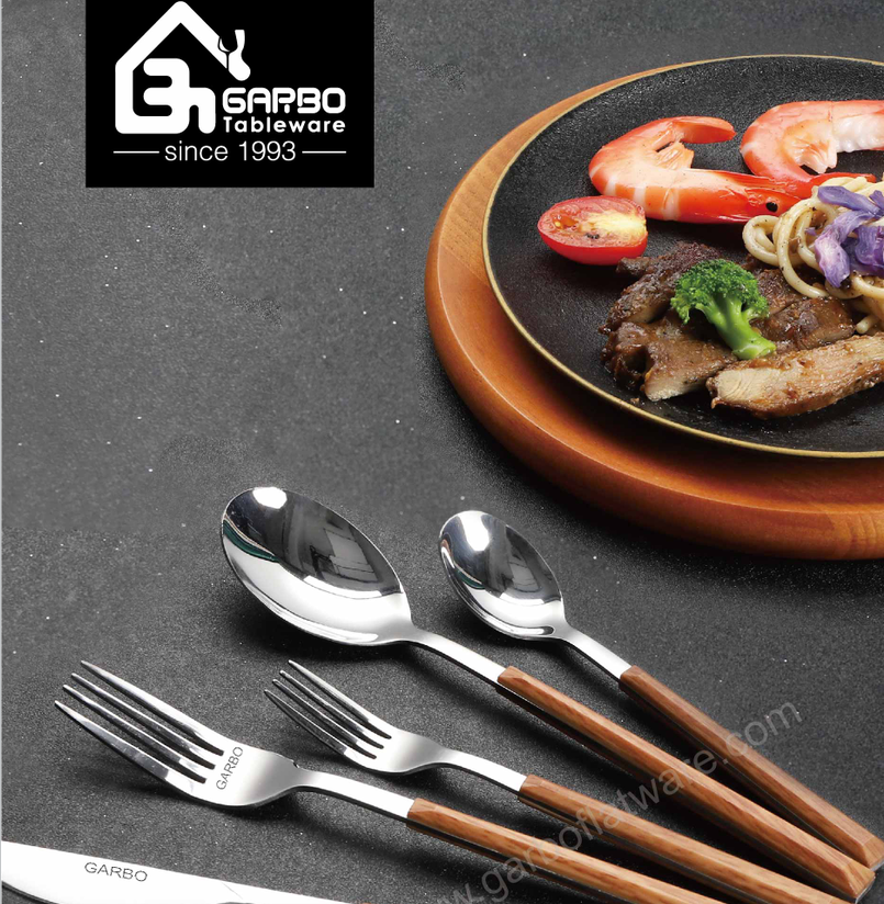 The most popular flatware with plastic handle in wooden design