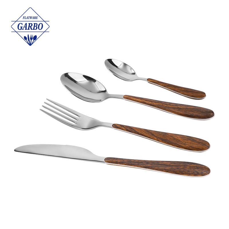 The most popular flatware with plastic handle in wooden design