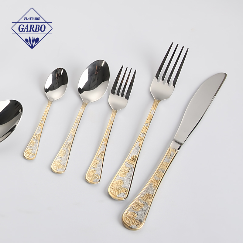 Hot Selling Stainless Steel Cutlery Set with Fancy Gold Plating Handle