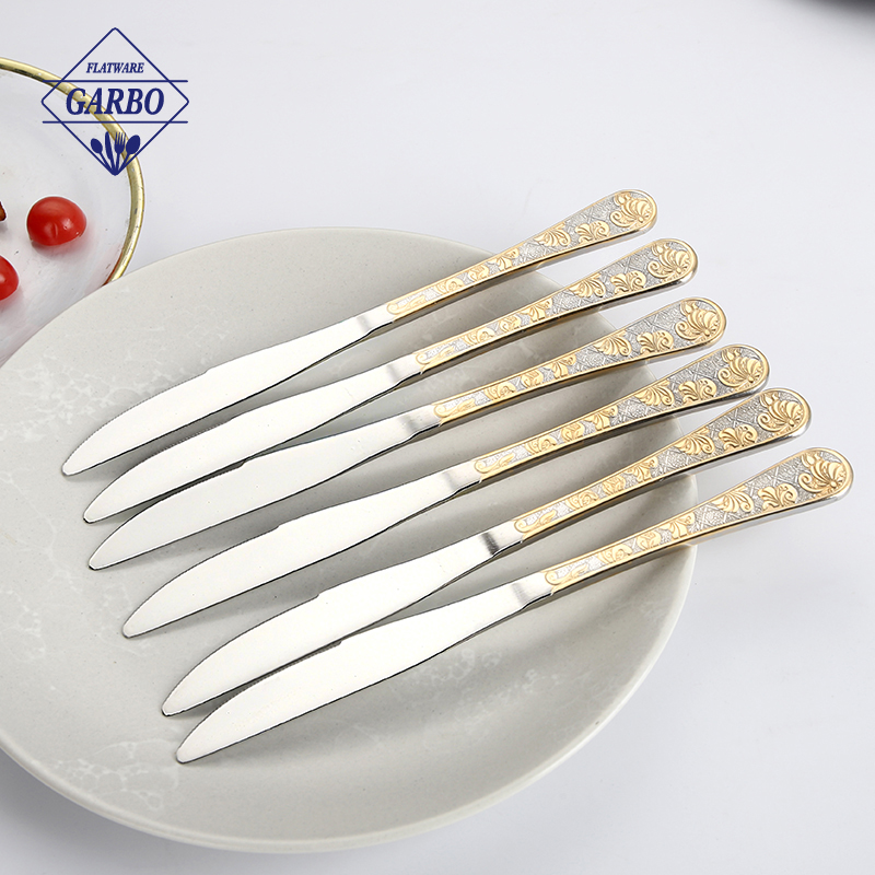 Bulk Price 410 SS Dinner Knife with Elegant Gold Plating Handle