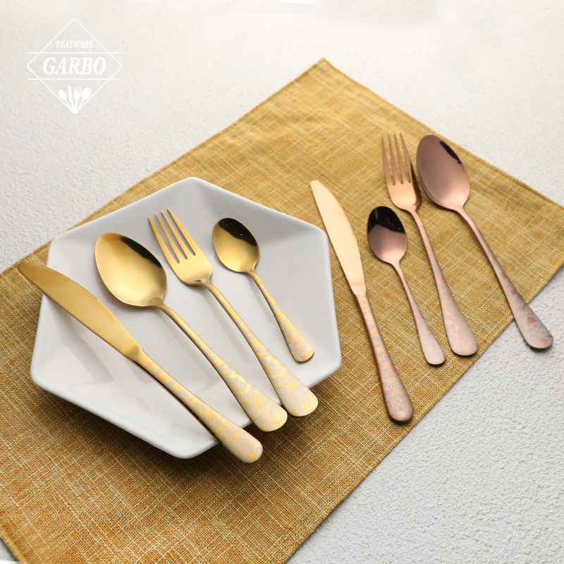 New Design Creative Laser Retro Pattern Handle Stainless Steel Cutlery