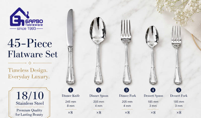 45PCS 18/8 Stainless Steel Flatware Set: Timeless European Cutlery for US, EU 45PCS 18/8 Stainless Steel Flatware Set: Timeless European Cutlery for US, EU