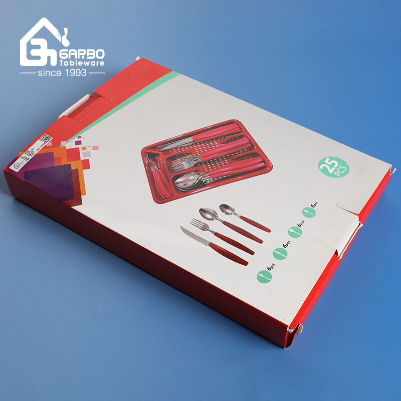 A Market-Tested 25-Piece Stainless Steel Cutlery Set with Plastic Handle from Wholesale Supplier