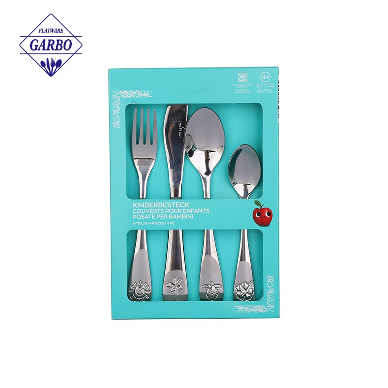 Jieyang Factory 4-Piece Stainless Steel Children's Cutlery Set LFGB/FDA Standards Jieyang Factory 4-Piece Stainless Steel Children's Cutlery Set LFGB/FDA Standards