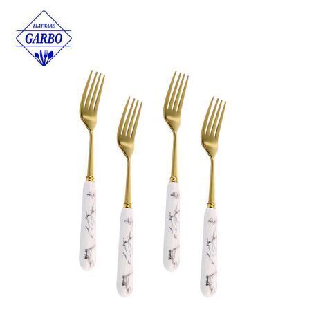 Ceramic Handle Stainless Steel Cutlery Forks Set  Dinner Forks - Dessert Forks Ideal and Dessert Spoon and Fork for Home Kitchen or Restaurant