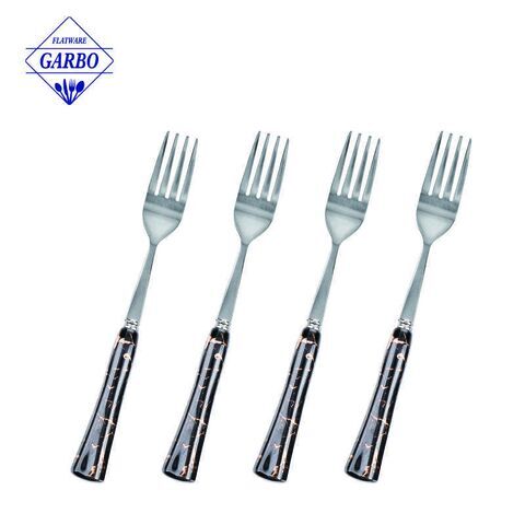 China factory wholesale cheap 410 stainless steel dinner fork with gold color and ceramic handle