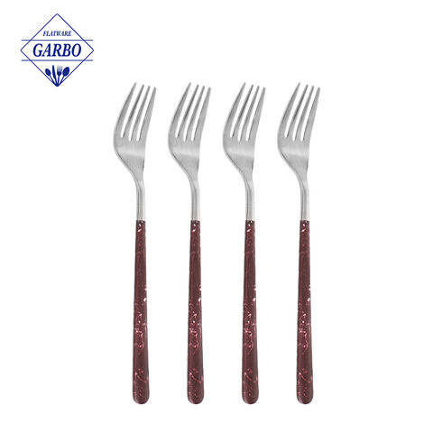China factory wholesale cheap 410 stainless steel dinner fork with gold color and ceramic handle