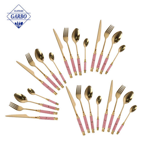 Arabic style flatware set 24 pieces pink gold cutlery set titanium gold stainless steel tableware set Jieyang made 