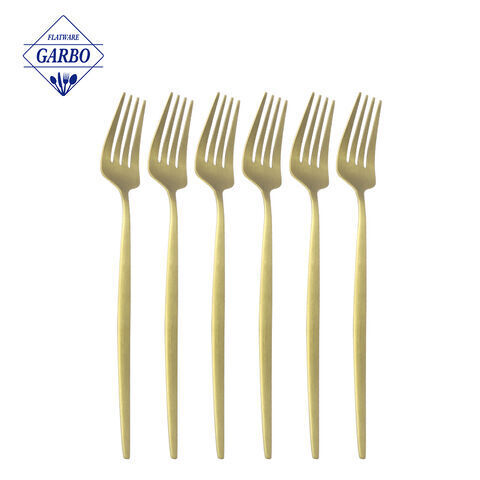 Hot Sell Stainless Steel  Good Quality  Gold Dinner Fork Set With Golden Handle For Restaurant Hotel Or Wedding