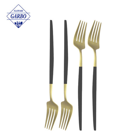 Hot Sell Stainless Steel  Good Quality  Gold Dinner Fork Set With Golden Handle For Restaurant Hotel Or Wedding