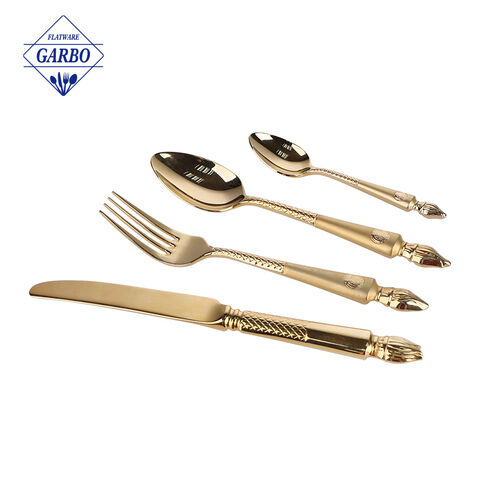 Gold electroplated silver flatware set traditional cutlery set with uniqe and special design