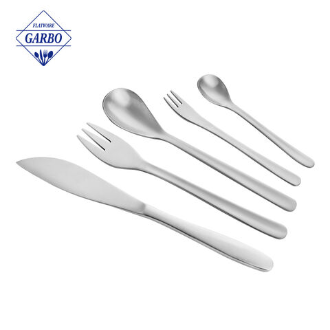 Luxury 6 pieces stainless steel silver flatware set with metal handle royal cutlery set