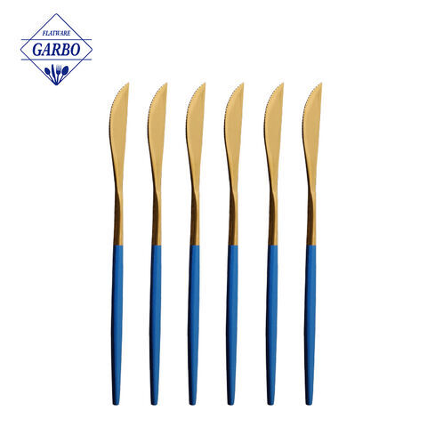 Garbo Good-looking Blue Handle Golden Dinner Knife for Cutting Steak