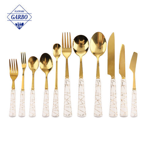 Nordic style 24 pieces gold flatware set 18/10 stainless steel dinner cutlery set white ceramic handle