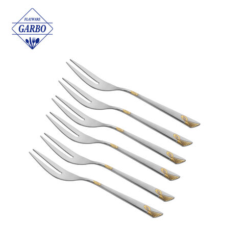 304 stainless steel dessert fork wooden fork and spoon gift set fruit fork with gold plated handle