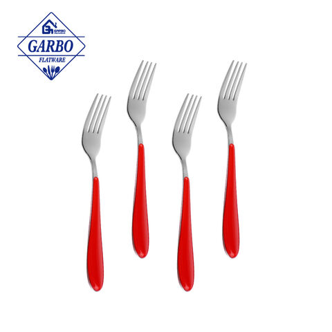 Red Plastic Handle Dinner Fork With Clamp Sliverware Para sa Bahay