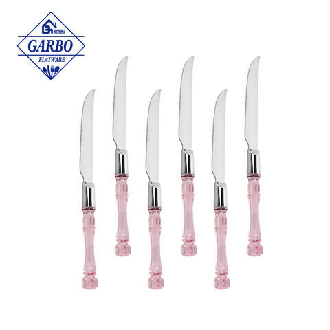 優雅なピンクのプラスチック ハンドルの毎日使用される食器の高品質のステーキ ナイフ