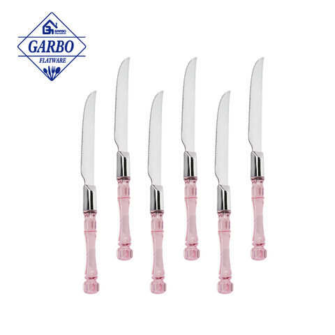 Elegante manico in plastica rosa Stoviglie usate quotidianamente Coltello da bistecca di alta qualità