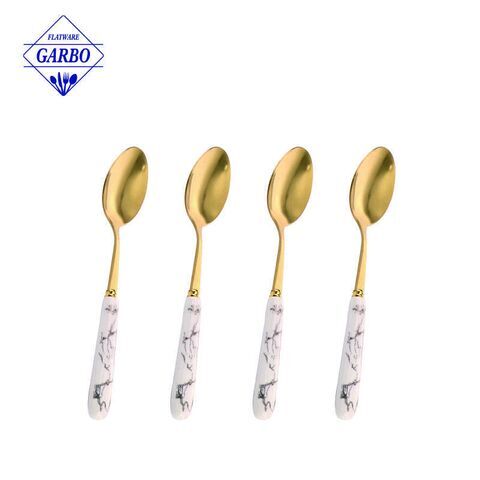 marble ceramic handel with gold design stainless steel dinner spoon