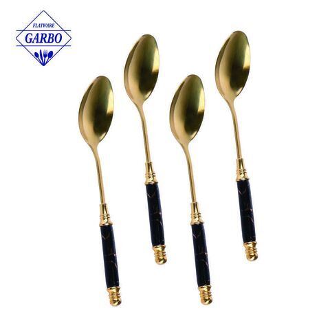 marble ceramic handel with gold design stainless steel dinner spoon