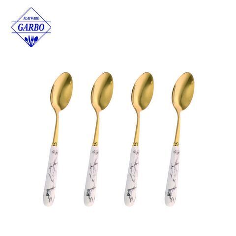 manico in porcellana con cucchiaino da tè lungo in acciaio inossidabile dal design dorato