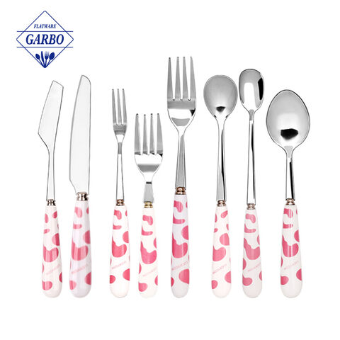 Rose gold plated flatware set with green ceramic handle for party