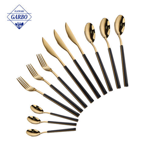 12 Pieces Gold Cutlery Set with Plastic Handle Flatware Set