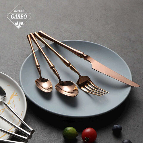 Premium golden plated 410 stainless steel knife fork spoon set flatware set 