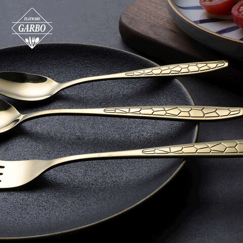 Golden plated embossed handle flatware set 4 pieces combination